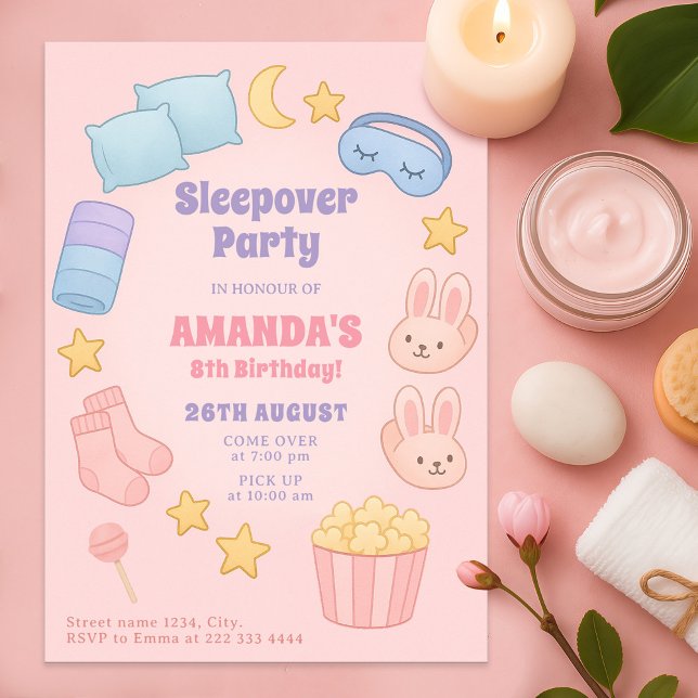 Cute sleepover Birthday Style in Pink Invitation (Creator Uploaded)