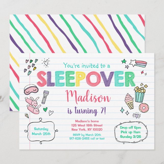 Cute Sleepover Slumber Party Birthday Invitation (Front/Back)