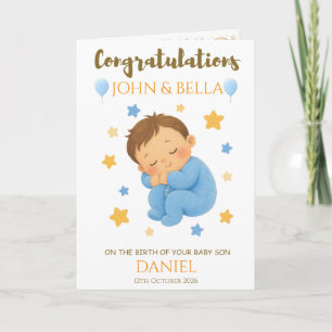 Cute Sleepy Baby Boy Congratulations Greeting Card