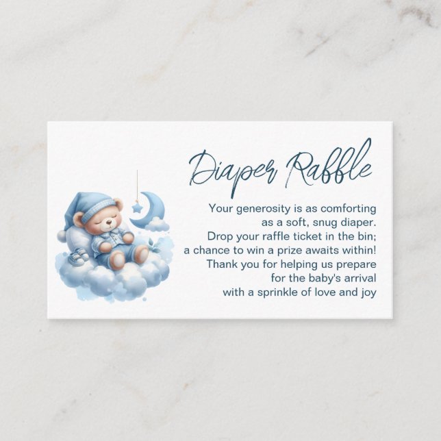Cute sleepy bear baby boy shower diaper raffle enclosure card (Front)