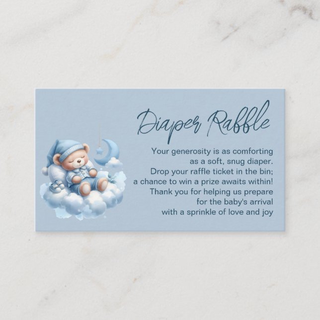 Cute sleepy bear baby boy shower diaper raffle enclosure card (Front)
