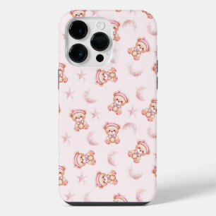 Cute Sleepy Bear with Moon and Stars Seamless iPhone 14 Pro Max Case