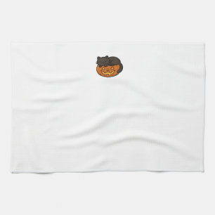 Cute Sleepy Black Cat on a Pumpkin Halloween Essen Kitchen Towel