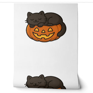 Cute Sleepy Black Cat on a Pumpkin Halloween Essen Wallpaper