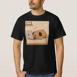 Cute Sleepy Brown Puppy Napping on Laptop Funny Do T-Shirt