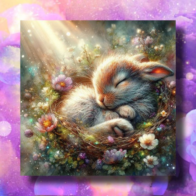 Cute Sleepy Bunny In Peaceful Forest Easter  Holiday Card (Creator Uploaded)