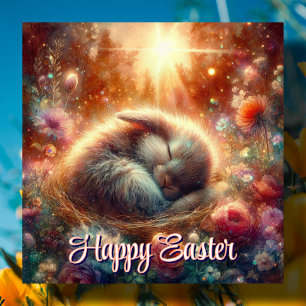 Cute Sleepy Bunny In Peaceful Forest Easter  Holiday Card