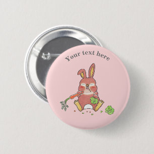 Cute Sleepy Bunny Rabbit Pink 2 Inch Round Button
