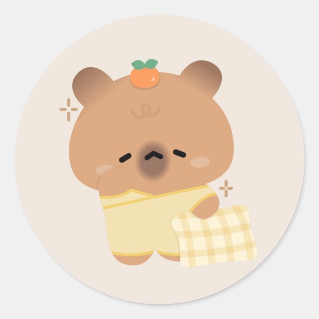 Cute Sleepy Capybara Classic Round Sticker (Front)