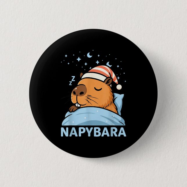 Cute Sleepy Capybara Funny Napybara Pajamas  2 Inch Round Button (Front)