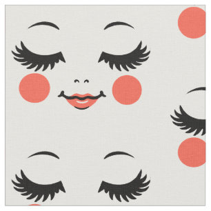 cute sleepy cartoon doll face art illustrations fabric