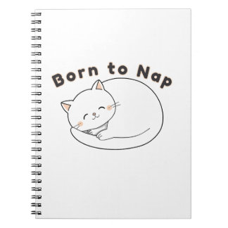 Cute Sleepy Cat “Born to Nap” Line Art Design Notebook