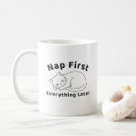 Cute Sleepy Cat “Nap First” Line Art Design Coffee Mug<br><div class="desc">This adorable “Nap First” sleepy cat line art design is perfect for anyone who believes naps come before everything else. Featuring a minimalist cute kitty curled up in a cozy pose, this artwork is ideal for cat lovers, nap lovers, and anyone who enjoys a relaxed, comfy aesthetic. Perfect for shirts,...</div>