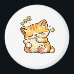 Cute Sleepy Cat Pillow Magnet<br><div class="desc">Adorable sleepy cat hugging a soft pillow in a cozy kawaii style. Perfect for cat lovers and fans of cute relaxing designs. Great for stickers,  mugs,  phone cases and gifts.</div>