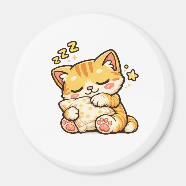 Cute Sleepy Cat Pillow Magnet (Front)