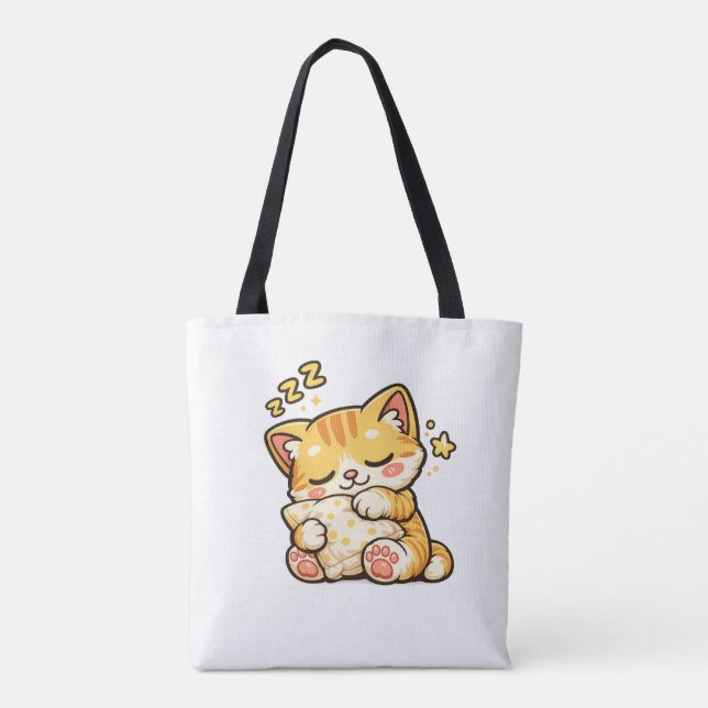 Cute Sleepy Cat Pillow Tote Bag (Back)