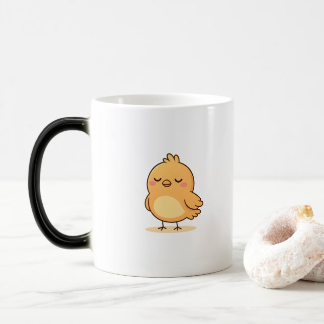 Cute Sleepy Chick Minimal Cartoon Magic Mug (With Donut)