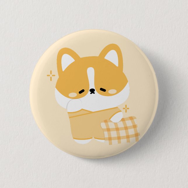 Cute Sleepy Corgi 2 Inch Round Button (Front)