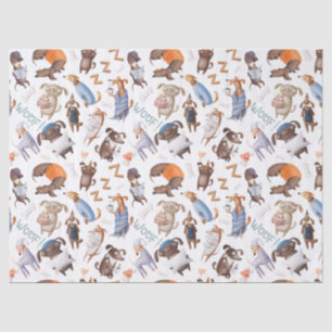 Cute Sleepy Dogs on White Decoupage Tissue Paper