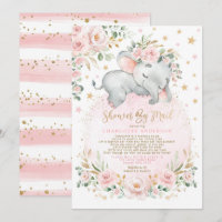 Cute Sleepy Elephant Pink Gold Baby Shower By Mail