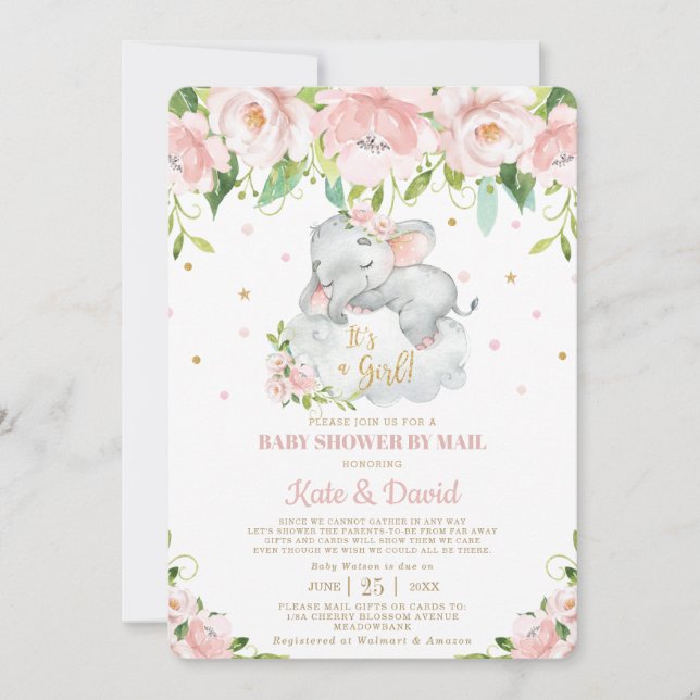 Cute Sleepy Elephant Virtual Baby Shower by Mail Invitation (Front)
