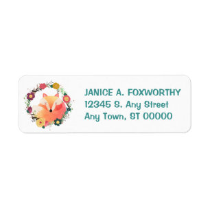 Cute Sleepy Fox in Wreath Return Address Label