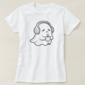 Cute Sleepy Ghost with Coffee  | WHITE ONLY T-Shirt