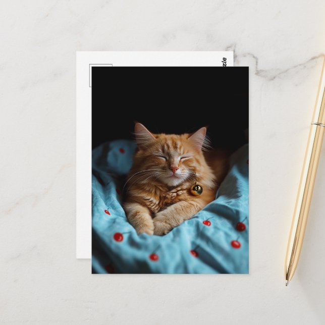 Cute Sleepy Ginger Kitty  Postcard (Front/Back In Situ)
