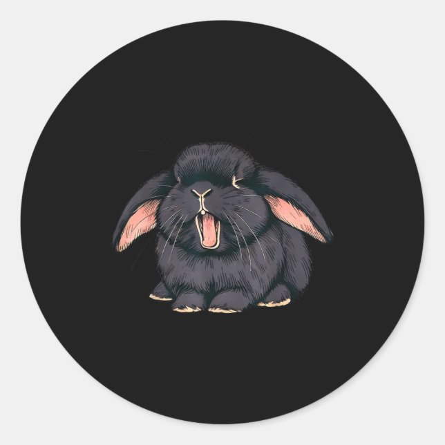 Cute Sleepy Holland Lop Rabbit Yawn Black Bunny Wa Classic Round Sticker (Front)