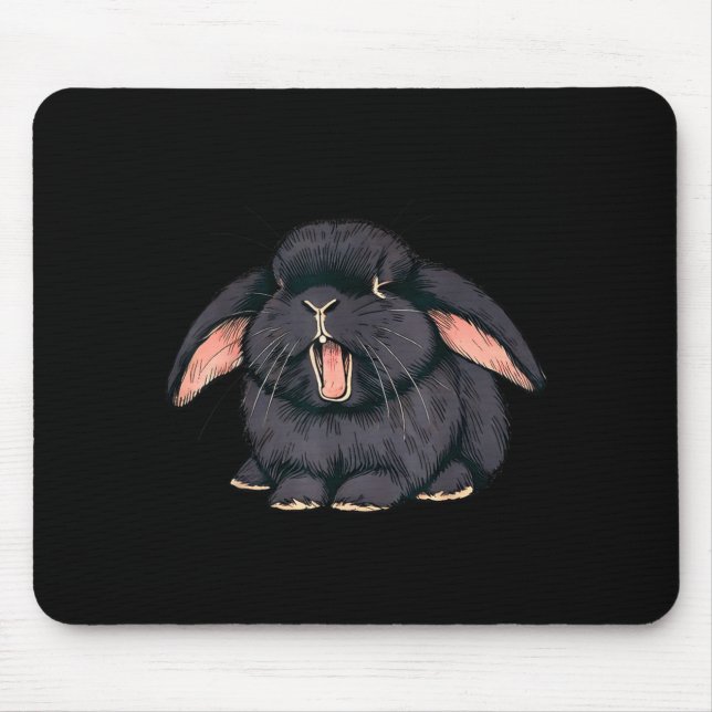 Cute Sleepy Holland Lop Rabbit Yawn Black Bunny Wa Mouse Pad (Front)