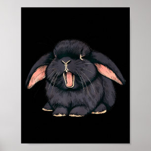Cute Sleepy Holland Lop Rabbit Yawn Black Bunny Wa Poster