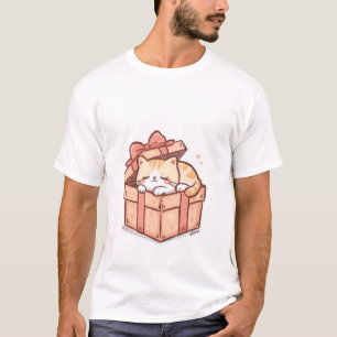 Cute Sleepy Kawaii Cat in Gift Box - Cozy Surpris T-Shirt