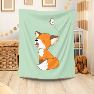Cute Sleepy Little Fox Fleece Blanket
