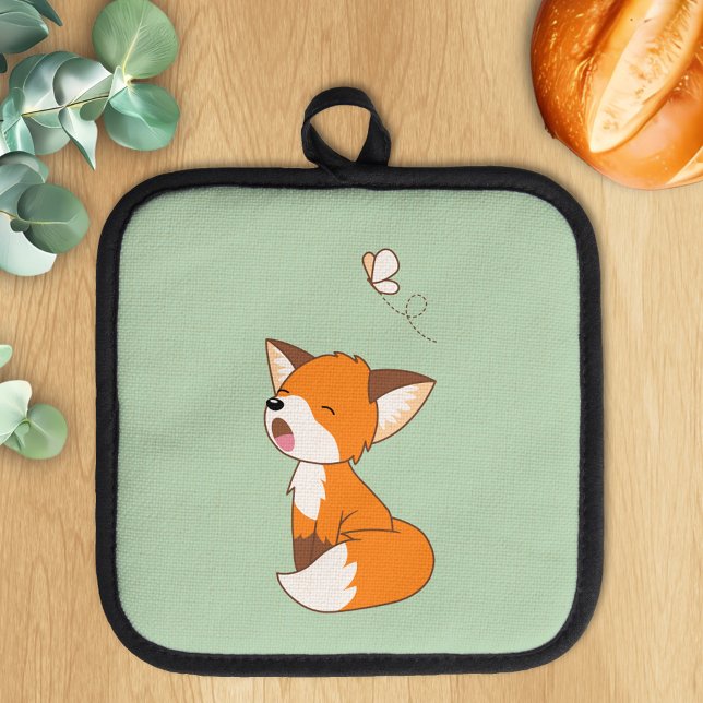 Cute Sleepy Little Fox Green Pot Holder (Creator Uploaded)