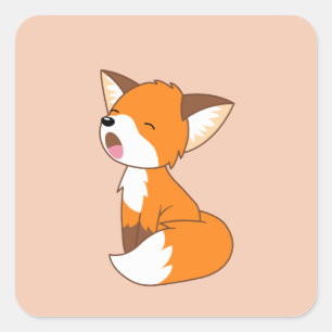Cute Sleepy Little Fox on Peach Square Sticker