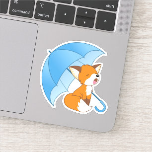 Cute Sleepy Little Fox under Umbrella