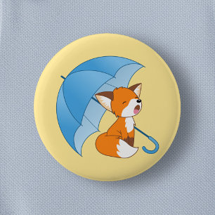 Cute Sleepy Little Fox under Umbrella 2 Inch Round Button