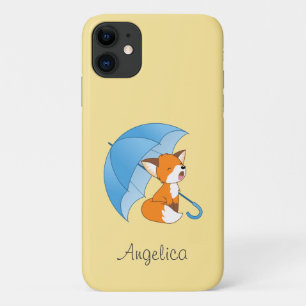 Cute Sleepy Little Fox under Umbrella iPhone 11 Case