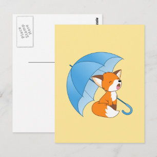 Cute Sleepy Little Fox under Umbrella Postcard