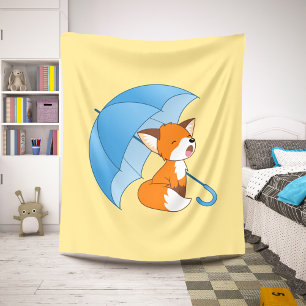 Cute Sleepy Little Fox under Umbrella Sherpa Blanket