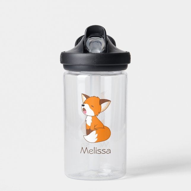 Cute Sleepy Little Fox Water Bottle (Front)