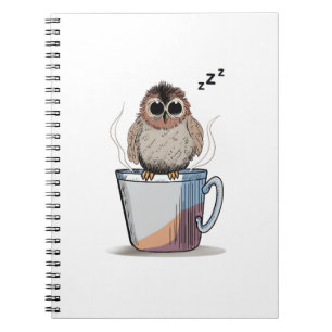 Cute Sleepy Owl Coffee Sketch Photo Notebook