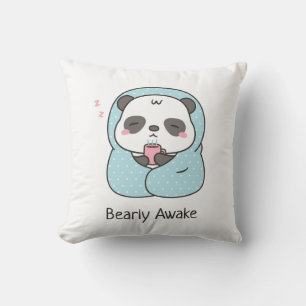 Cute Sleepy Panda Cozy in Blanket throw pillow