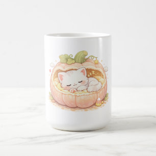 Cute Sleepy Pumpkin Kitty – Kawaii Autumn Cat Coffee Mug