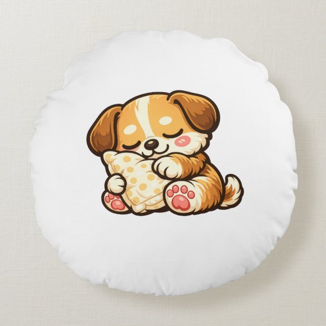Cute Sleepy Puppy with Pillow (Front)