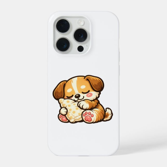 Cute Sleepy Puppy with Pillow iPhone Case (Back)