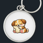Cute Sleepy Puppy with Pillow Keychain<br><div class="desc">Adorable kawaii puppy cuddling a cozy pillow. Perfect cute design for dog lovers and cozy vibes.</div>