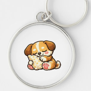 Cute Sleepy Puppy with Pillow Keychain