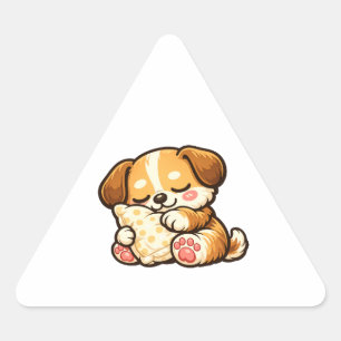 Cute Sleepy Puppy with Pillow Triangle Sticker