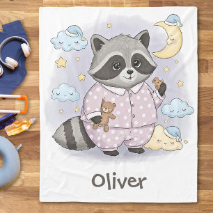 Cute Sleepy Raccoon with Pyjamas Fleece Blanket